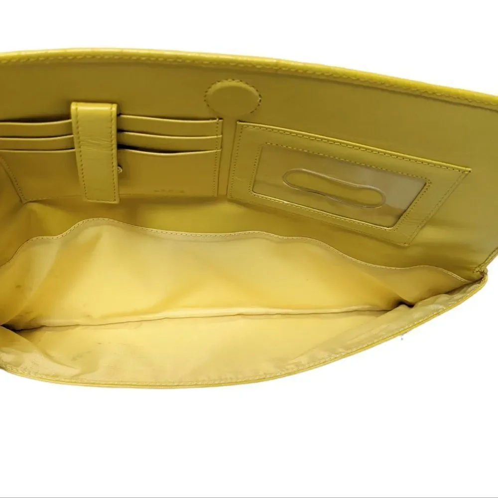 LODIS Yellow Leather Croc Print Wallet Clutch